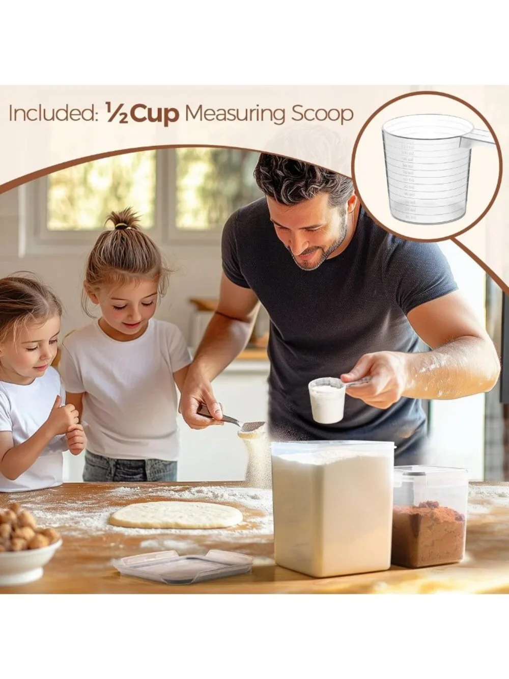 Airtight Food Storage Containers Set - 2.6Qt & 5.5Qt for Flour & Sugar, Wide